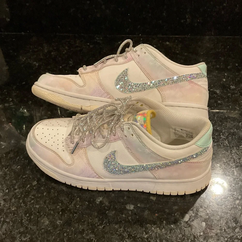 CUSTOM NIKE Low Dunk Pastel Paisley Sneakers, Rhinestones size Y7 woman’s 8 8.5 - Picture 15 of 15
